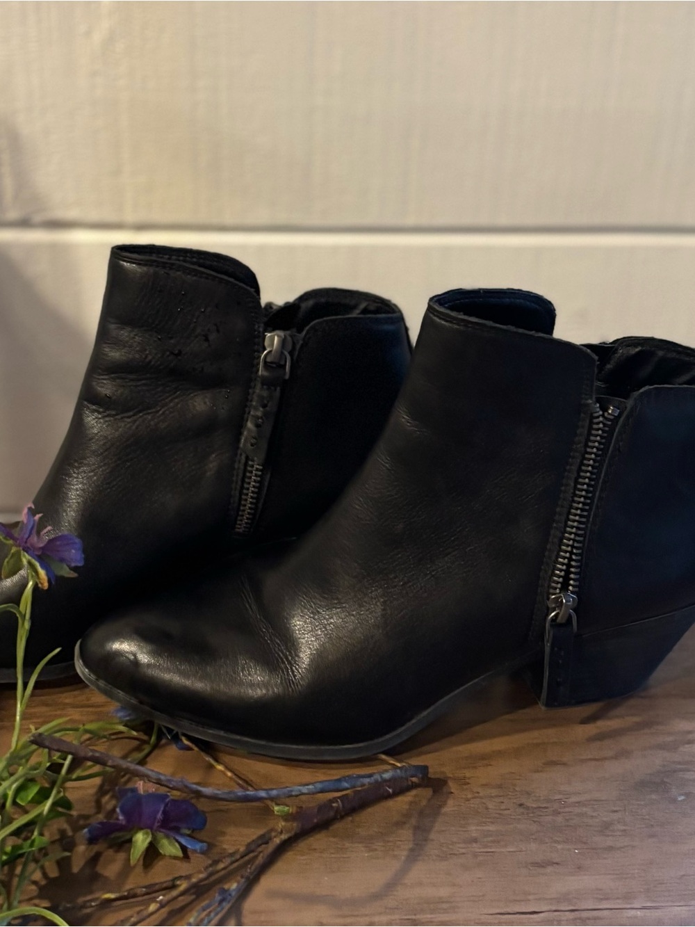 Frye Black Leather Side-Zip Ankle Booties
